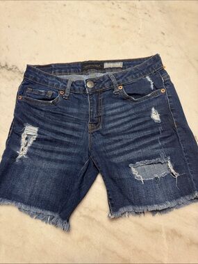Aeropostale Dark Blue Bermuda Distressed Denim Jean Shorts